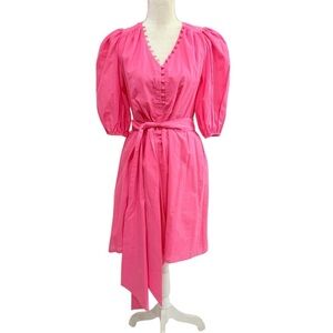 Trina Turk Malina Belted 100% Cotton Voile Minidress V-Neck Pink Size XS $328